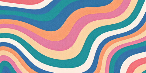 Obraz premium Retro vibrant color swirly, wayvy, curvy abstract background with grainy texture for a vintage or 70s-inspired nostalgic, playful, psychedelic vibe