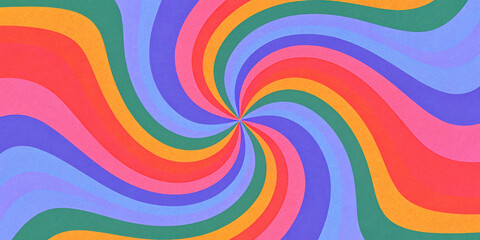 Obraz premium Retro vibrant color swirly, wayvy, curvy abstract background with grainy texture for a vintage or 70s-inspired nostalgic, playful, psychedelic vibe