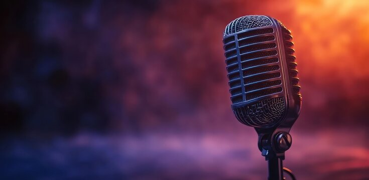 Vintage Microphone in Dramatic Spotlight Portrait for Podcasting and Audio Recording
