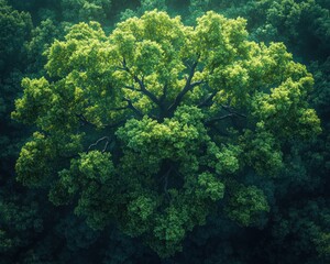 Aerial View of a Vibrant Green Tree Surrounded by White Space