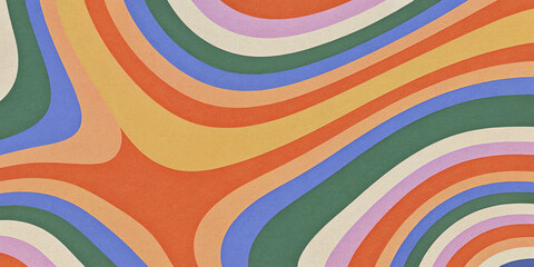 Obraz premium Retro vibrant color swirly, wayvy, curvy abstract background with grainy texture for a vintage or 70s-inspired nostalgic, playful, psychedelic vibe