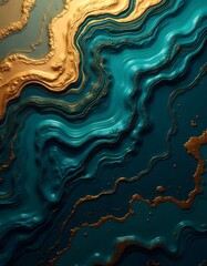 Abstract Teal and Gold Marble Texture Art Print