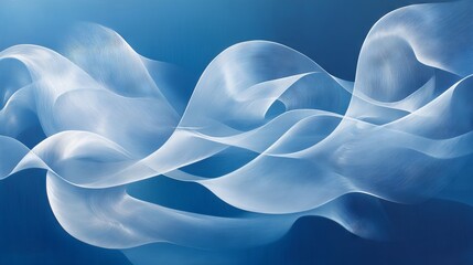 Obraz premium 65.A futuristic wave-inspired abstract with overlapping, flowing lines in varying heights. The blue background enhances the sense of fluidity and depth, with subtle gradients accentuating the smooth
