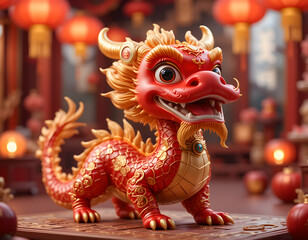 Adorable Red Chinese Dragon Figurine
