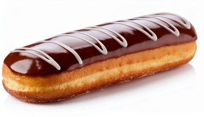 Long John Chocolate Donut with Glaze Toping on White Background Isolated