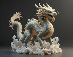 Fototapeta premium Majestic Chinese Dragon Sculpture: A 3D Rendered Masterpiece