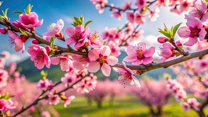 Obraz premium Macro Photography of Apricot Tree Branch in Full Bloom with Pink Flowers on Agricultural Farm in Lombardy, Italy - Springtime Beauty in March Sunlight