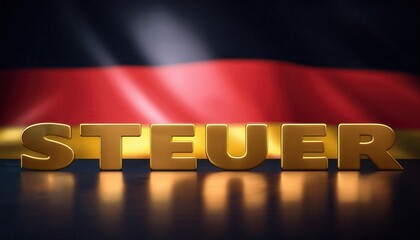Golden Letters 'Steuer' on Blurred German Flag Background