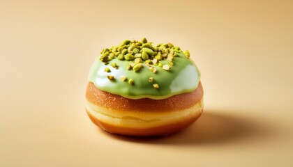Mini Pistachio Donut with Glaze Toping on Cream Background Isolated