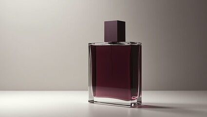dark burgundy perfume for men in a transparent luxury bottle, designed with sharp, modern lines and a matte finish