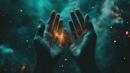 Glowing cosmic energy held in hands.