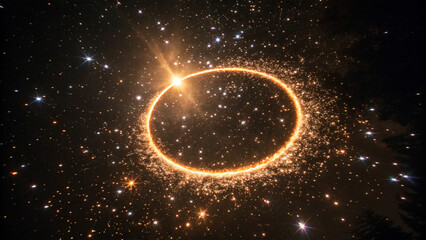 A glowing ring surrounded by starry specks