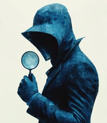 Businessman in Blue Suit Inspecting Banknotes with Magnifying Glass