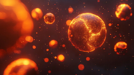 Naklejka premium Abstract glowing spheres floating in a dark ambient space.Abstract glowing spheres floating in a dark ambient space.Abstract glowing spheres floating in a dark ambient space.