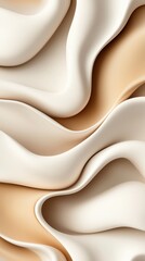 Close-up view of flowing cream and beige fabric with soft, smooth folds creating a visually textured pattern