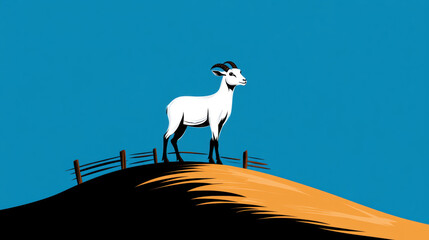 Farm, A goat climbs a small hill near a wooden fence, captured in high fidelity, showcasing the beauty of nature and wildlife in a serene setting.