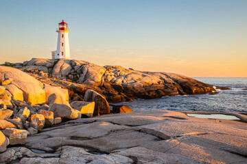 Sunset colours at Pegg’s Cove Lighthouse in Nova Scotia