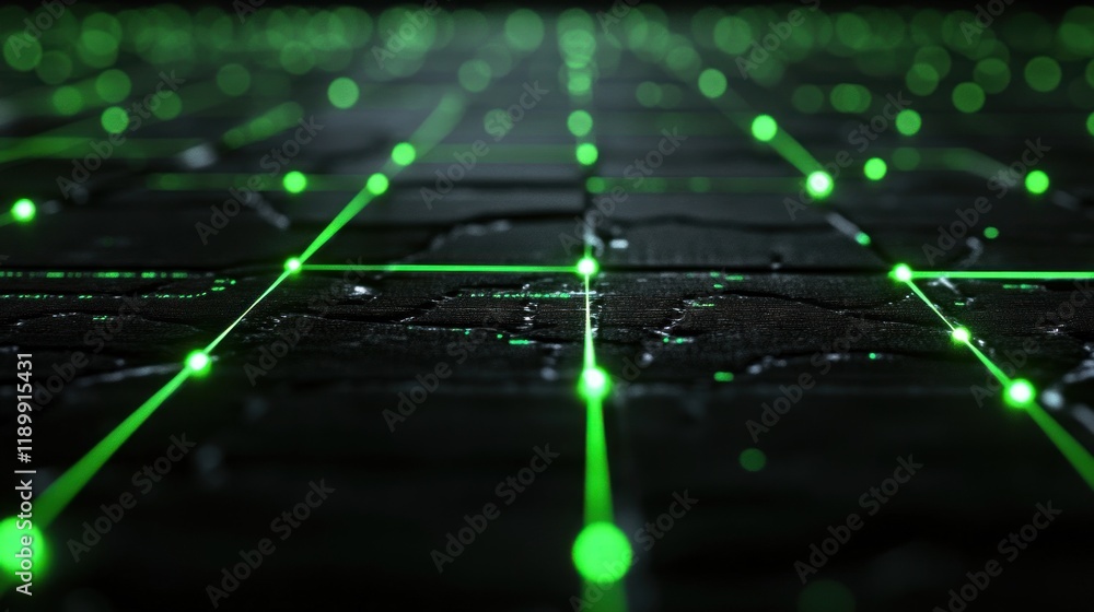 Poster abstract dark surface with green neon grid lines futuristic digital network technology background