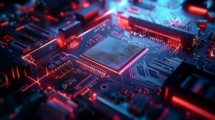 Closeup of electronic circuit board with microcircuits Technology background