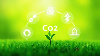 Green Sprout Growing Amidst Carbon Dioxide Reduction Icons