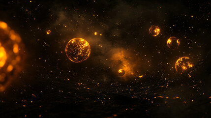 Abstract glowing spheres floating in a dark ambient space.