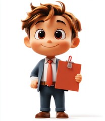 3D Illustration of Handsome Businessman Holding Document with Red Paperclip in Cartoon Style