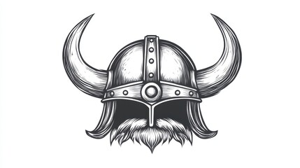 Fototapeta premium Detailed Viking Helmet Illustration with Horns and Beard Design