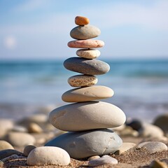 Balanced stones stack from big to small.