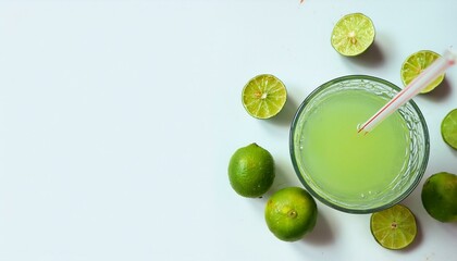 Refreshing lime juice with whole and sliced limes.