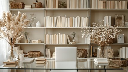 A Chic and Modern Virtual Meeting Background for Presentations and Zoom Calls in an Elegant Home Office Setting with Cozy Vibes