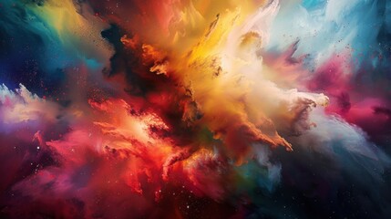 a enchanting exploration of abstract beauty and cosmic energy, with ample white space in the center for text, bold and dynamic hues against a dark celestial backdrop