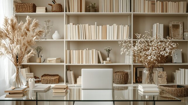 A Chic and Modern Virtual Meeting Background for Presentations and Zoom Calls in an Elegant Home Office Setting with Cozy Vibes