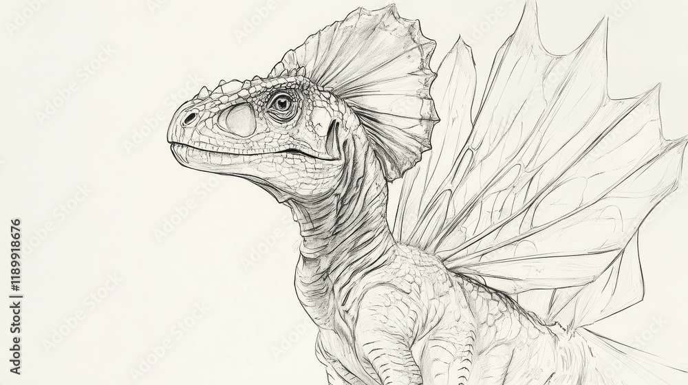 Poster detailed sketch of a dinosaur with unique features and textures