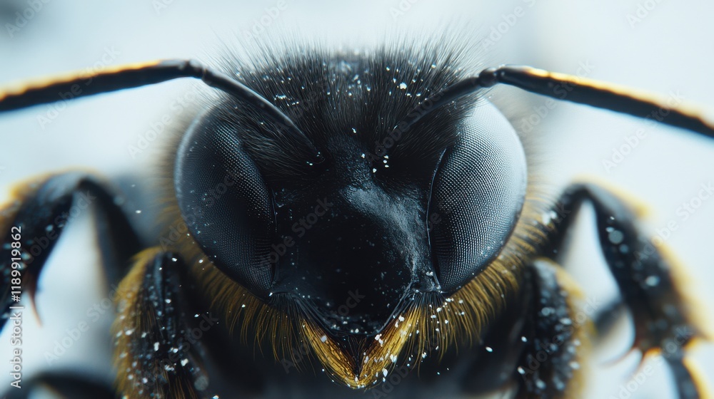 Poster close-up of a bee showing detailed features and textures