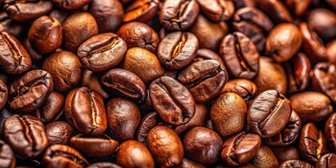 Obraz premium Top View of Aromatic Brown Coffee Beans - High Depth of Field Background with Dark Brown Bean Halves for Coffee Lovers and Culinary Arts