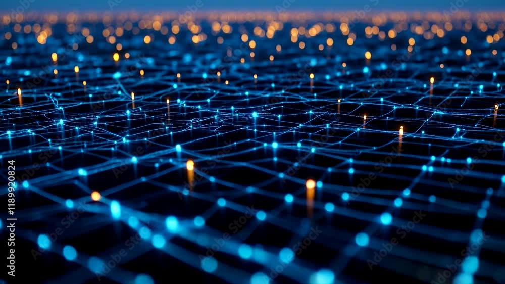Poster abstract network connection digital data flow glowing nodes and lines futuristic technology
