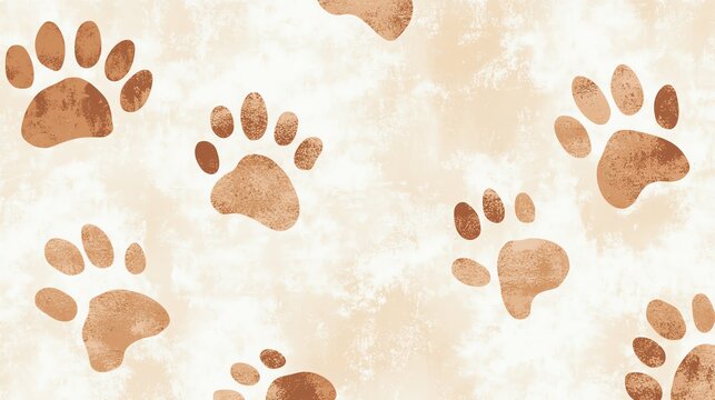 A soft, seamless textile pattern with light brown paw prints on a neutral beige background, ideal for creating petthemed decor or natureinspired clothing