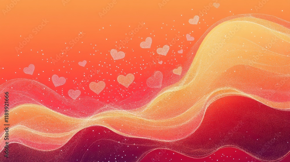 Poster Abstract Warm Background with Hearts and Flowing Waves Design
