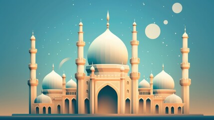 Majestic Mosque under Starlit Sky: A Nighttime View of Islamic Architecture