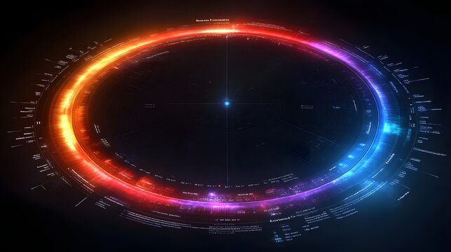 Futuristic HUD interface with vibrant circular light display.