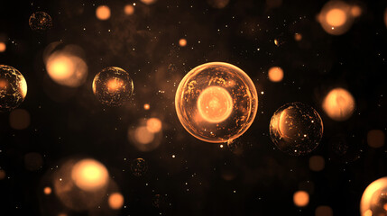 Obraz premium Abstract glowing spheres floating in a dark ambient space.