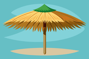 Beautiful straw beach umbrella, grass leaf palm roof, image