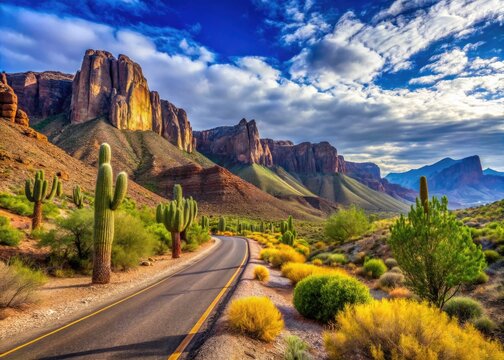 Apache Trail Arizona Roadside Scenic View - Candid Photography, Desert Landscape, Southwestern USA