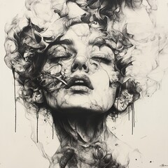 Fototapeta premium Abstract Monochrome Portrait of a Woman: Intense Expression and Artistic Detail