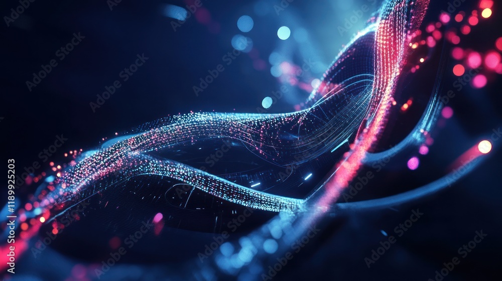 Poster abstract glowing particle wave.