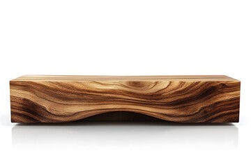 front view of contemporary brown wooden counter with smooth surface and subtle reflections, captured in high detail and isolated on white background, perfect for modern interior 