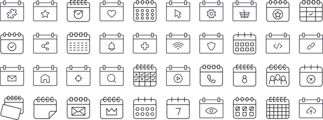Bundle of Calendar Related Line Icons. Outline Signs for Graphic and Web Design, Apps, Adverts, Various Cards
