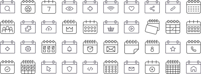 Calendar Line Icon Set. Outline Signs for Graphic and Web Design, Apps, Adverts, Various Cards