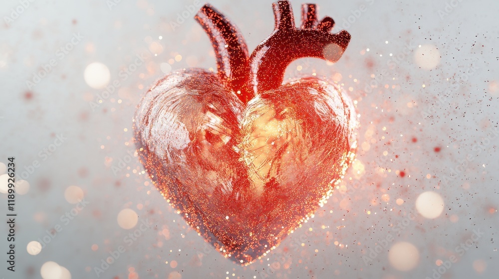 Poster Glittering Heart Shape Design with Artistic Elements and Sparkles