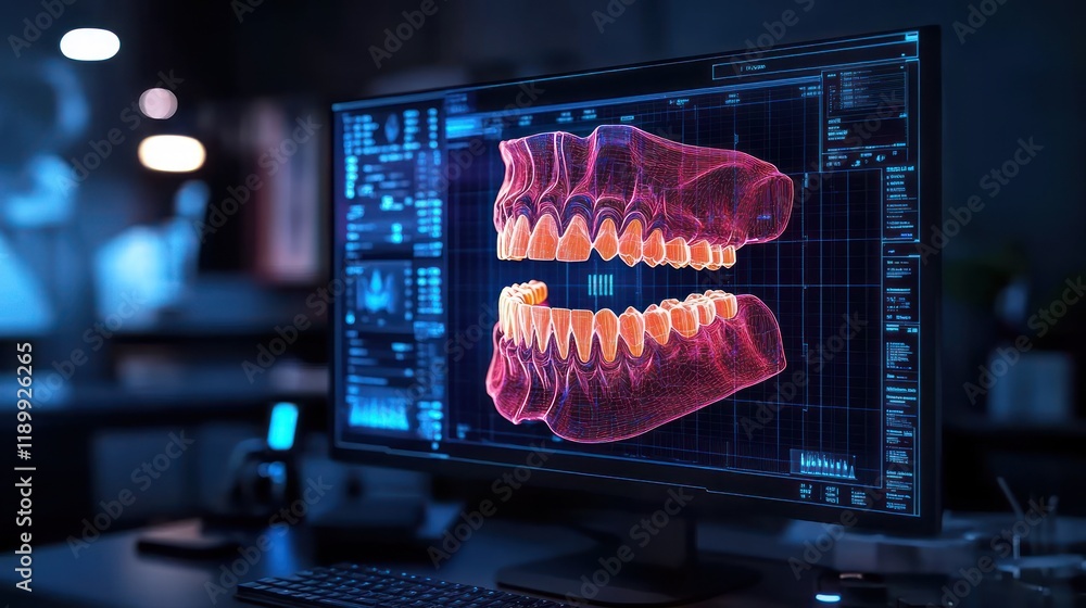 Poster 3d dental scan model on computer screen.